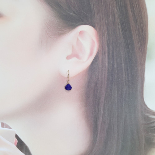 AAA品質】ラピスラズリのマロンブリオレットカットピアス＊14KGF 