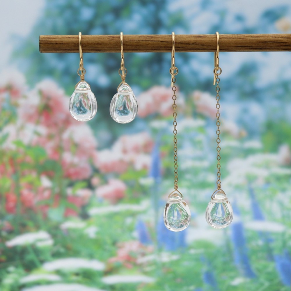 【ピアス・イヤリング】心を澄ませる透明の雫＊クリスタルペアシェイプカット＊14KGF