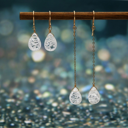 クラッククリスタルのペアシェイプカットピアス＊14KGF＊ ピアス 