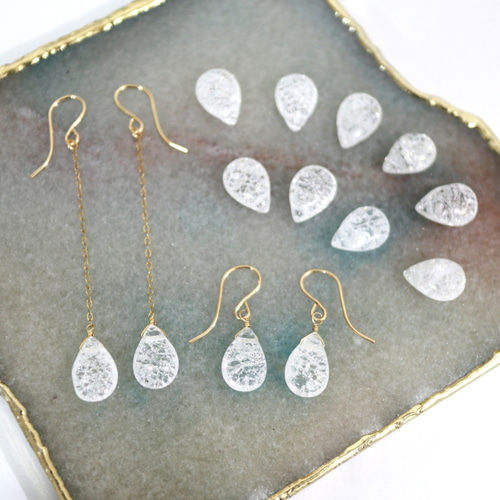 クラッククリスタルのペアシェイプカットピアス＊14KGF＊ ピアス 