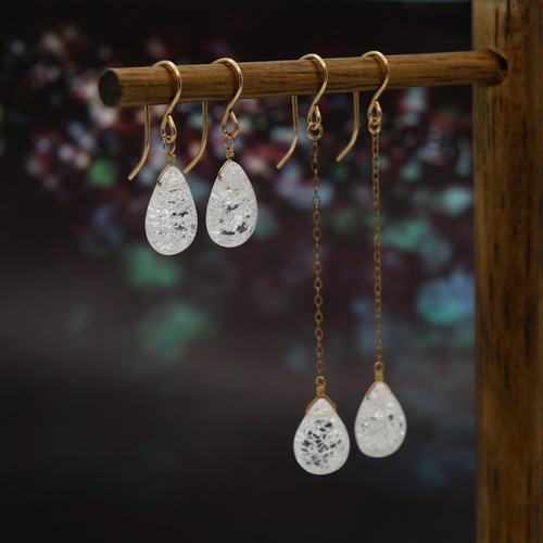 クラッククリスタルのペアシェイプカットピアス＊14KGF＊ ピアス 