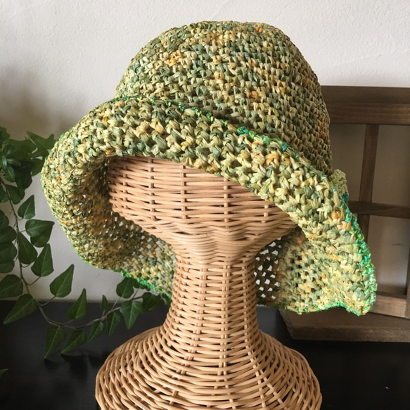 ボタニカルグリーンの和紙帽子 4枚目の画像