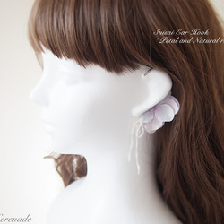 Suisai耳掛式 - 花瓣和自然絲帶耳鉤-shabby粉色（單耳） 第1張的照片