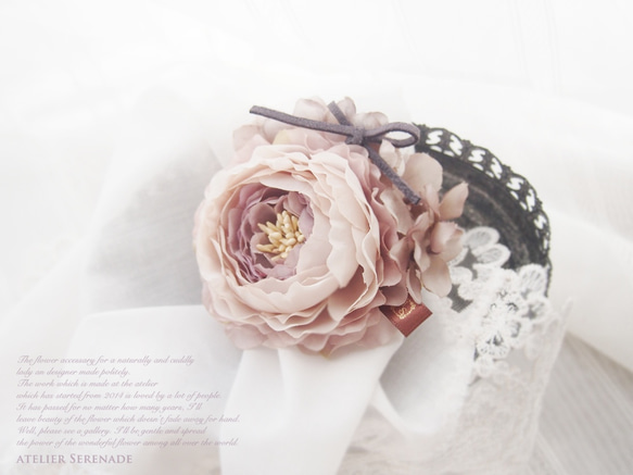 Floral corsage-ラナンキュラスとシンプルリボンのスウィート・コサージュ -Shabby mauve 2枚目の画像