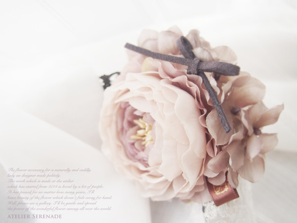 Floral corsage-ラナンキュラスとシンプルリボンのスウィート・コサージュ -Shabby mauve 4枚目の画像