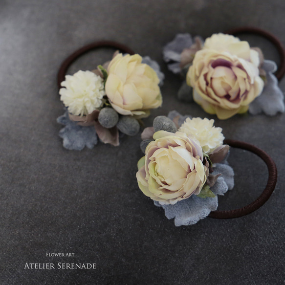 Floral hairtie ダスティ・ミラーの花飾り-Shabby lime rose 2枚目の画像
