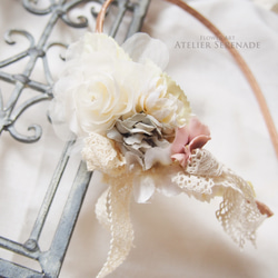 野の花のカチューシャ Antique Flowers Headdress -pink beige 2枚目の画像