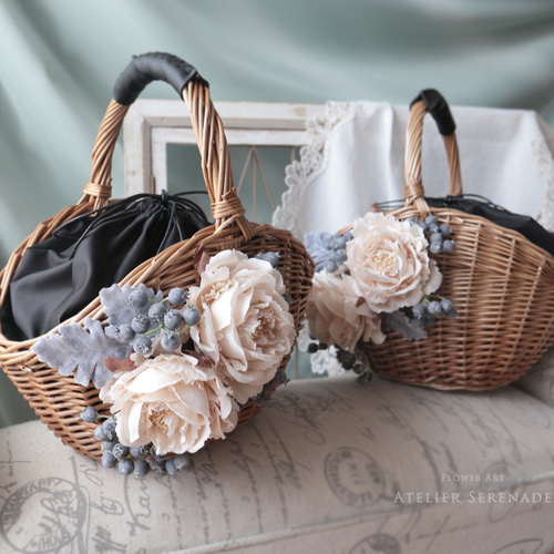 ナチュラルコーデ＆インテリアに♩芍薬とブルーベリーのナチュラルかご  