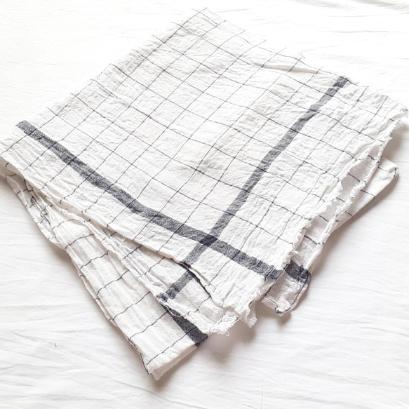 カディコットン インド手紡ぎ手織りコットン生地 白X黒又はオレンジ  