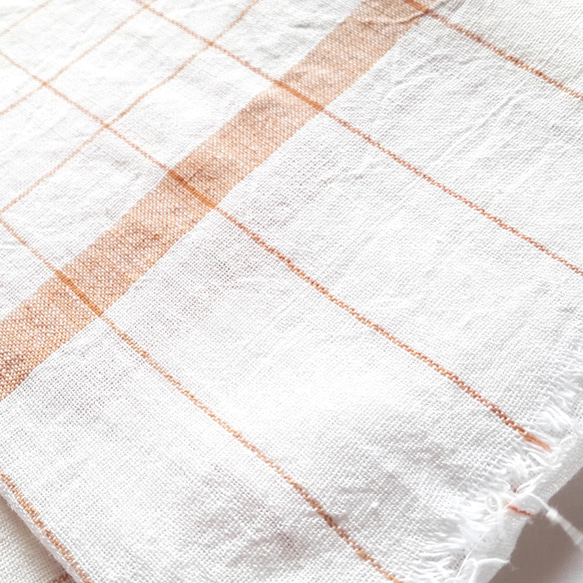 カディコットン　インド手紡ぎ手織りコットン生地　白X黒又はオレンジ 5枚目の画像