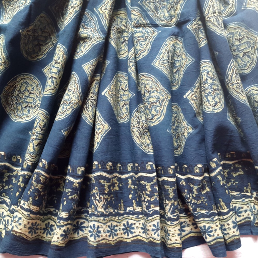 アジュラク染め 2.5mカット ショール、インテリアにも　切り端まつり済み　伝統柄　ナチュラルダイ　インディゴ