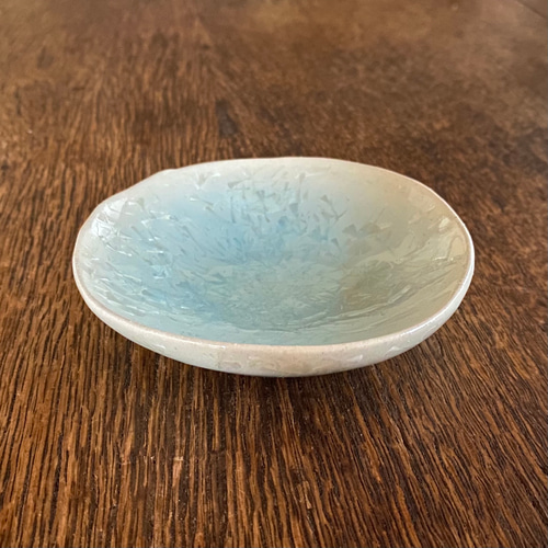 煌めき釉薬豆皿(水色)キラキラ亜鉛華結晶釉薬(里都まち♡なかい 煌めき釉薬豆皿(水色)キラキラ亜鉛華結晶釉薬(里都まち♡なかい