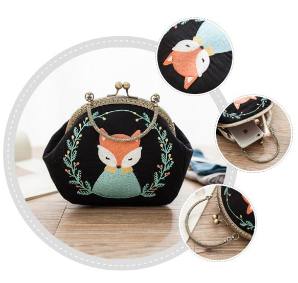 《小狐狸》刺繡小包包  Embroidered Little Fox Cross-body/Hand-carry Bag 第4張的照片