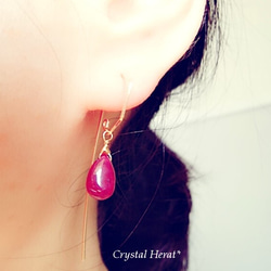 深紅色耳環套裝紅寶石和月光石鉤形耳環14kgf 第5張的照片