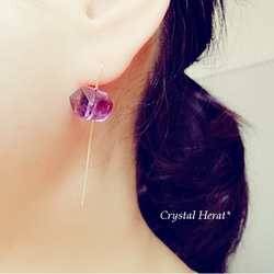 大顆粒紫水晶鉤形耳環14kgf 第1張的照片