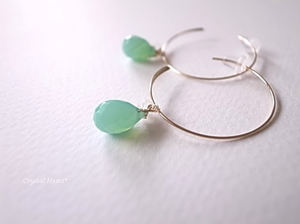 Chrysoprase圈式耳環14kgf 第3張的照片