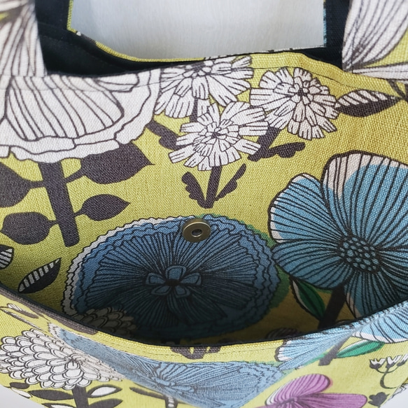 丸底トートバッグ 北欧風デザイン flower bloom (スモークイエロー) 2枚目の画像