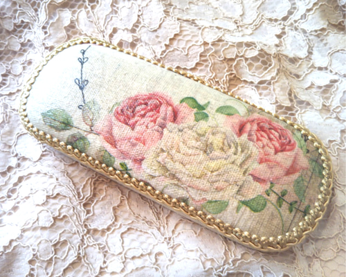 メガネケース　インテリア　収納ケース　ハンドメイド　デコパージュ 薔薇のメガネケース デコパージュ メガネケース sara 通販