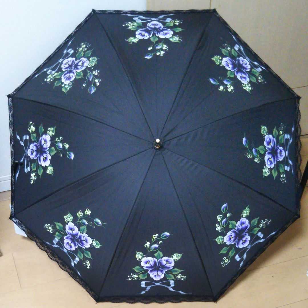 長傘　ランタン　薔薇　手描き　トールペイント 長傘 ランタン 薔薇 手描き トールペイント