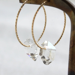 Herkimer Diamond Hooped Earrings ハーキマーダイヤモンドの縄目フープピアス　14KGF 1枚目の画像