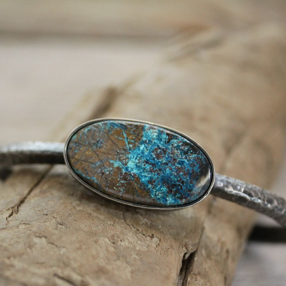 Blue Chrysocolla Bangle Bracelet w/ Silverブルークリソコラのバングル シルバー 4枚目の画像