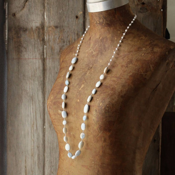 Indian Blue Opal Long Necklace　インディアンブルーオパールのロングネックレス 5枚目の画像