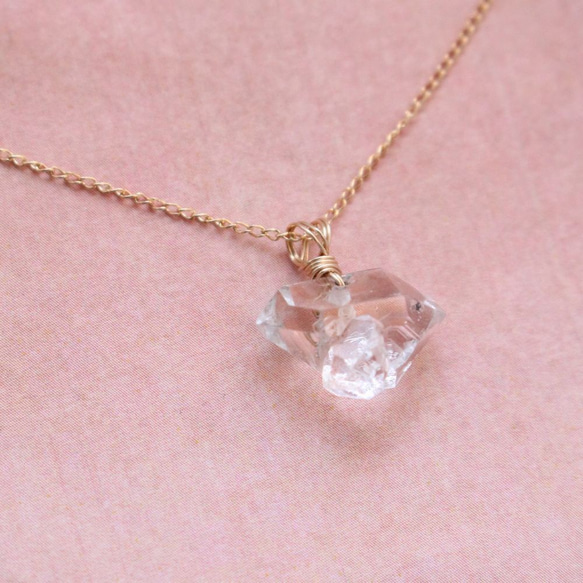 Herkimer Diamond Necklace　ハーキマーダイヤモンドの原石ネックレス　14KGF 3枚目の画像