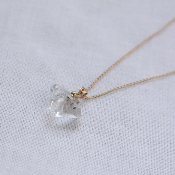 Herkimer Diamond Necklace　ハーキマーダイヤモンドの原石ネックレス　14KGF 4枚目の画像