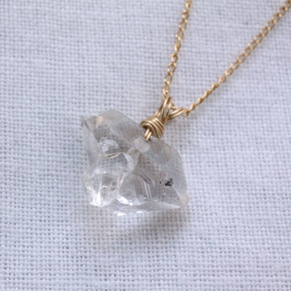 Herkimer Diamond Necklace　ハーキマーダイヤモンドの原石ネックレス　14KGF 6枚目の画像