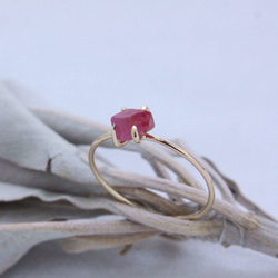 Natural Unheated Ruby rough rock Ring 天然非加熱ルビーの原石リング K10YG 4枚目の画像