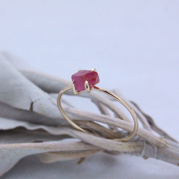 Natural Unheated Ruby rough rock Ring 天然非加熱ルビーの原石リング K10YG 4枚目の画像