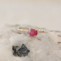 Natural Unheated Ruby rough rock Ring 天然非加熱ルビーの原石リング K10YG 5枚目の画像