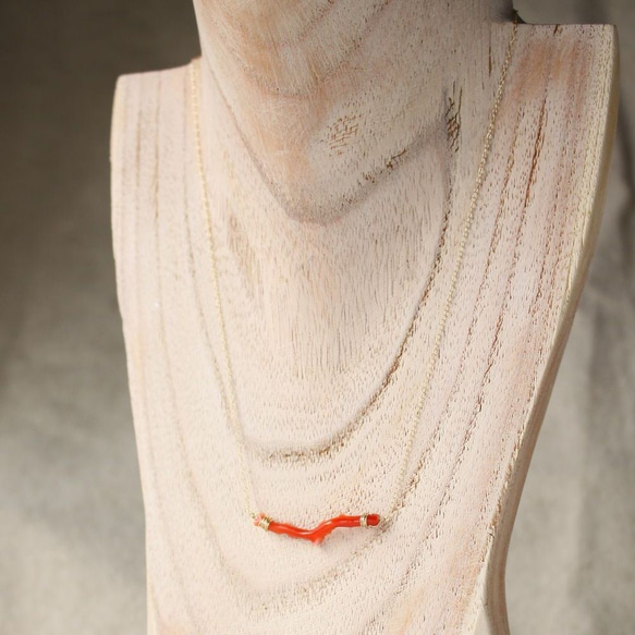 Japanese Natural Coral Necklace　天然珊瑚のネックレス　K10イエローゴールド 5枚目の画像