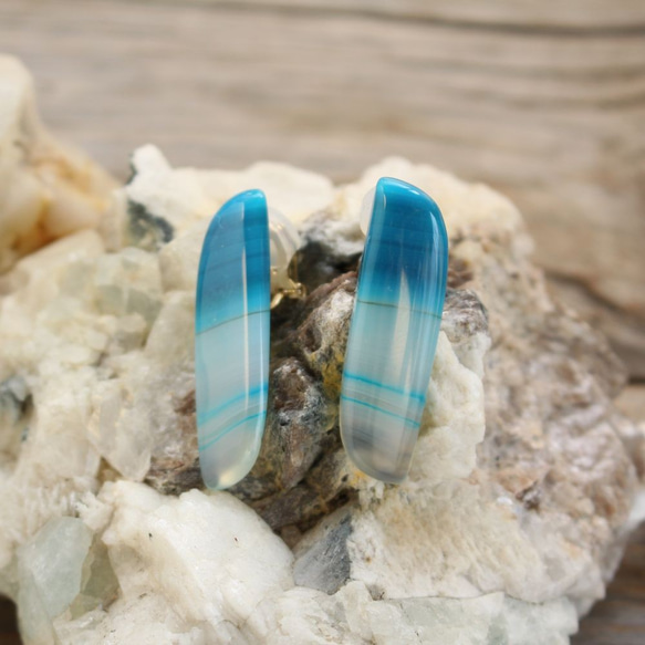 Gradation Colored Agate clip on earrings BLUE 1枚目の画像