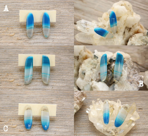 Gradation Colored Agate clip on earrings BLUE 4枚目の画像