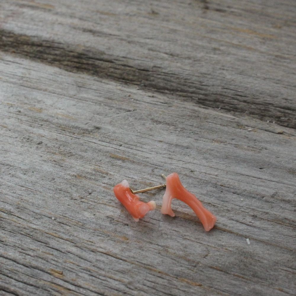 Hawaiian Deep Sea Coral Stud Earrings w/K10Goldハワイ産深海サンゴのピアス