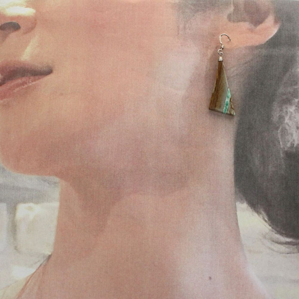 Triangle Variscite earrings ユタ州産バリサイトのピアス/イヤリング　SV925 6枚目の画像