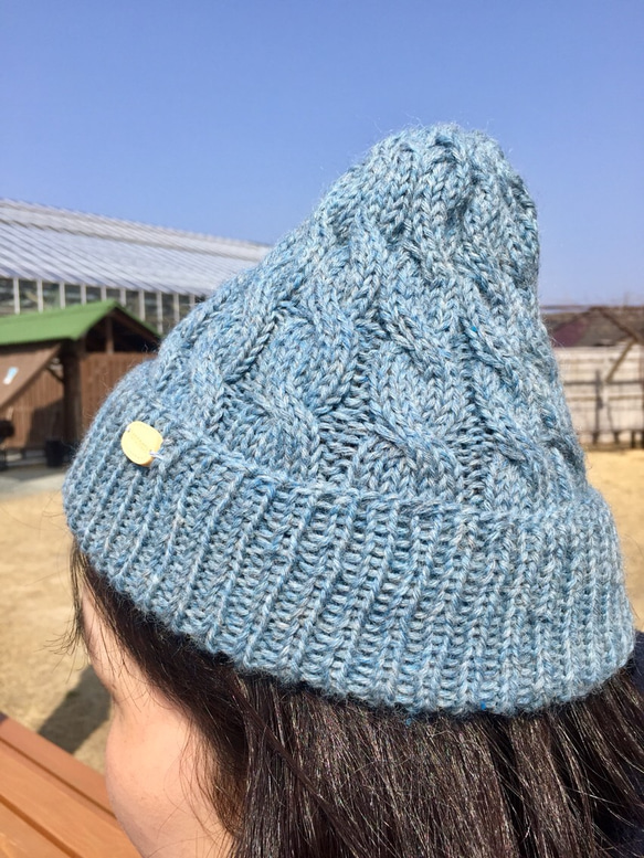縄編み帽子とハンドウォーマーのセット 3枚目の画像