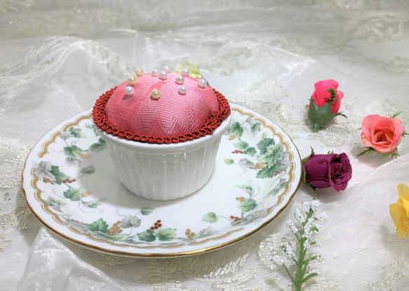 【個数限定】カップケーキみたい♡ピンクッション＜コーヒー豆使用＞（ピンク） 1枚目の画像