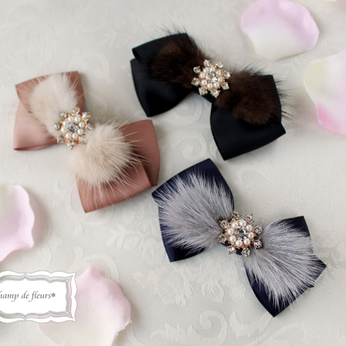 リボン バレッタ♡リリーファーリボン♡バレッタversion♡ハンドメイド