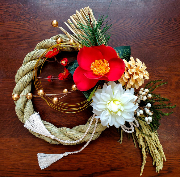 椿とダリアのお正月飾り （Creema限定） しめ縄・しめ飾り mint24 通販