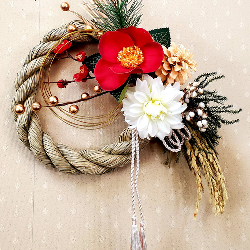 椿とダリアのお正月飾り （Creema限定） しめ縄・しめ飾り mint24 通販