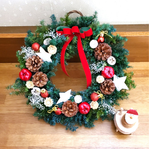 クリスマスリース　受注製作 グリーンとレッドのクリスマスリース (受注制作) リース mint24 通販