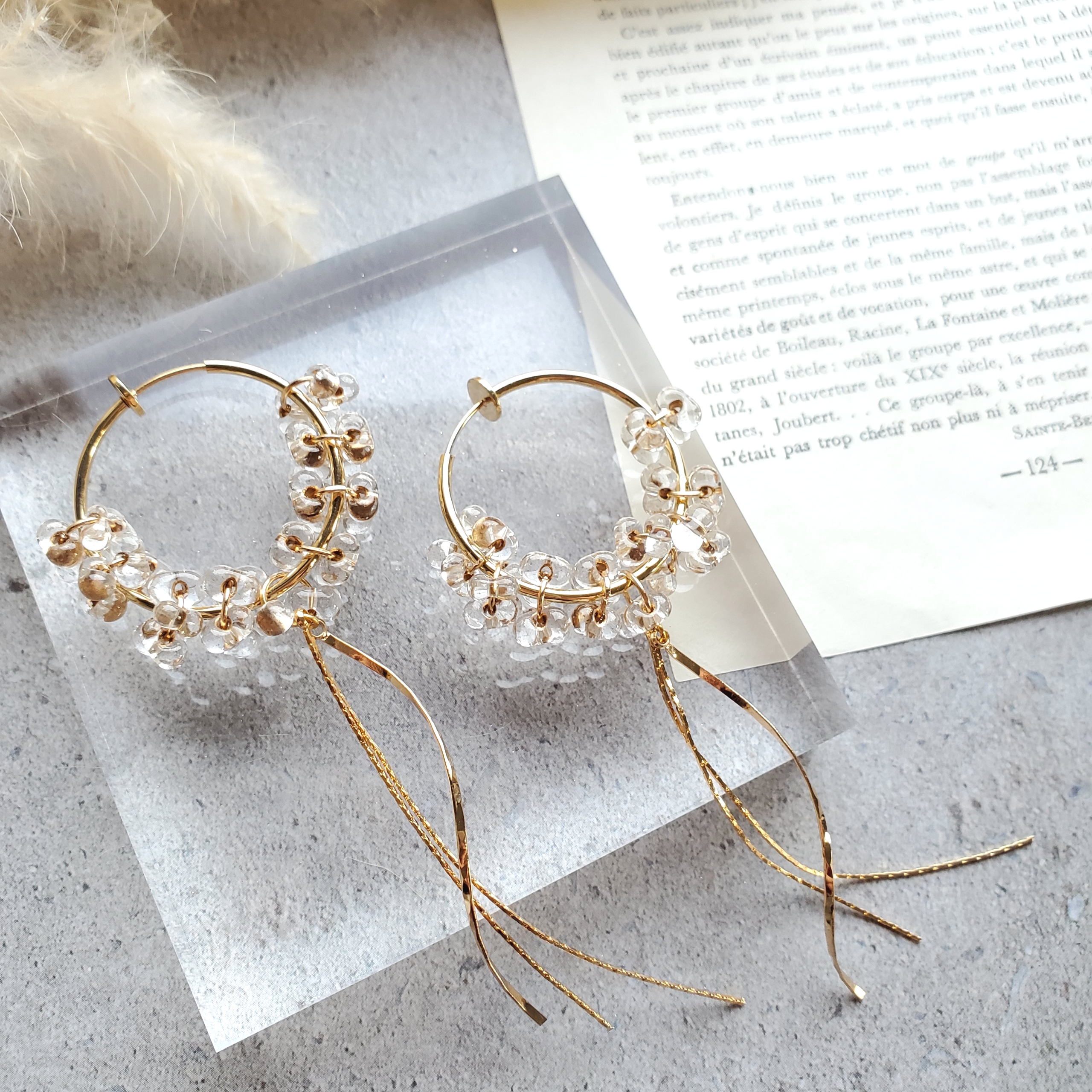 Water drops　イヤリング　―水滴の流れ―　フープイヤリング　クリア