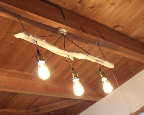 流木の照明 3灯 LEDエジソンランプ付き ③ シーリングライト