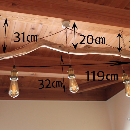 流木の照明 3灯 LEDエジソンランプ付き ④ シーリングライト