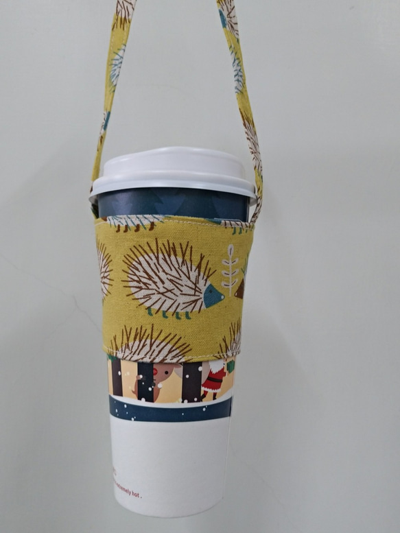 飲料杯套 環保杯套 手搖飲料袋 咖啡袋 手提袋 - 刺蝟黃 第1張的照片