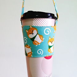 飲料杯套 環保杯套 手搖飲料袋 咖啡袋 手提袋 -領巾柴犬(湖水綠) 第1張的照片