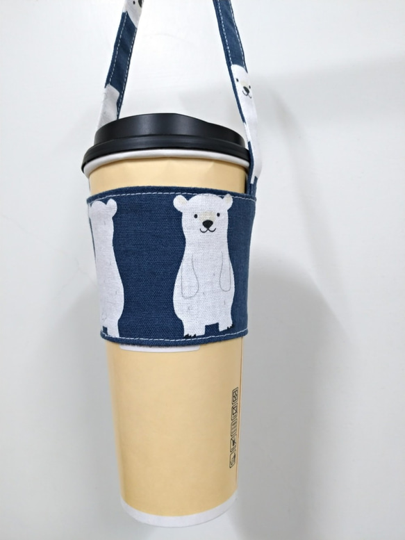 飲料杯套 環保杯套 手搖飲料袋 咖啡袋 -北極熊(深藍底) 第1張的照片
