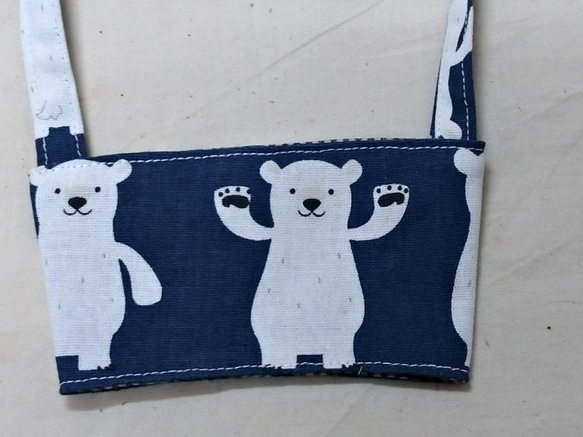 飲料杯套 環保杯套 手搖飲料袋 咖啡袋 -北極熊(深藍底) 第2張的照片